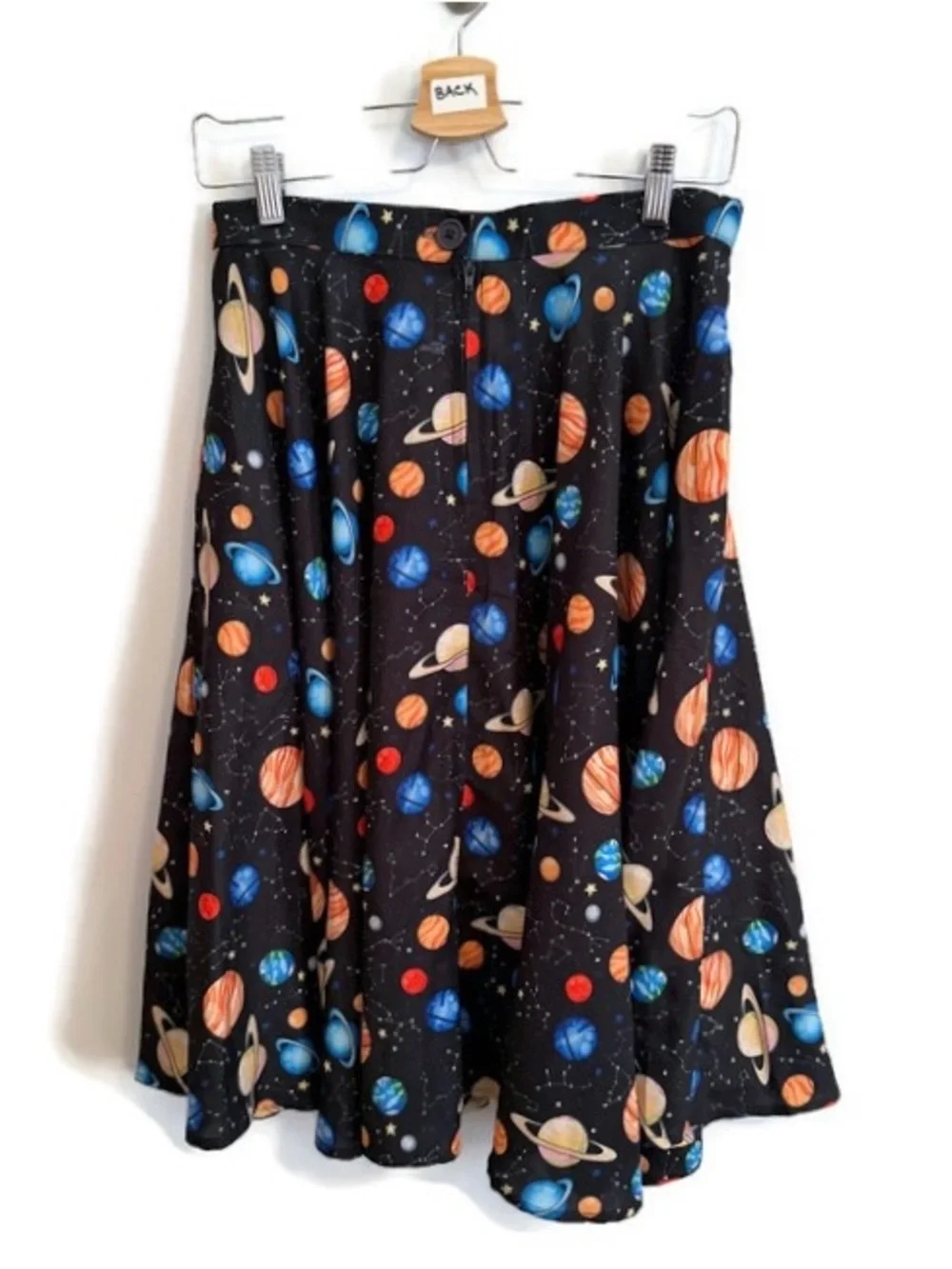 LA Soul Space Themed In Orbit Black Planet Print A-Line Skirt